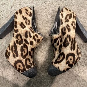 Sam Edelman Leopard Print High Heel Booties with Glitter Accents